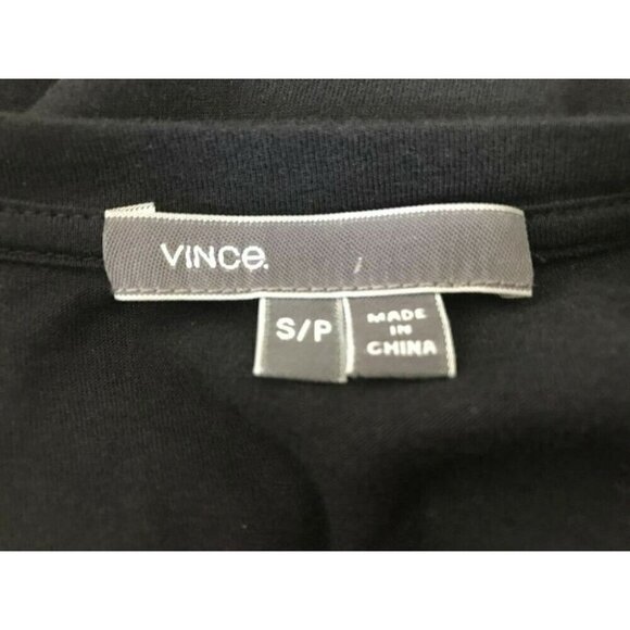 VINCE Short Lamb Skin Sleeve Top Womens Size Small Black Cotton Leather - Picture 8 of 9